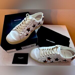 Saint Laurent Leather Leopard Star Sneakers Size 10